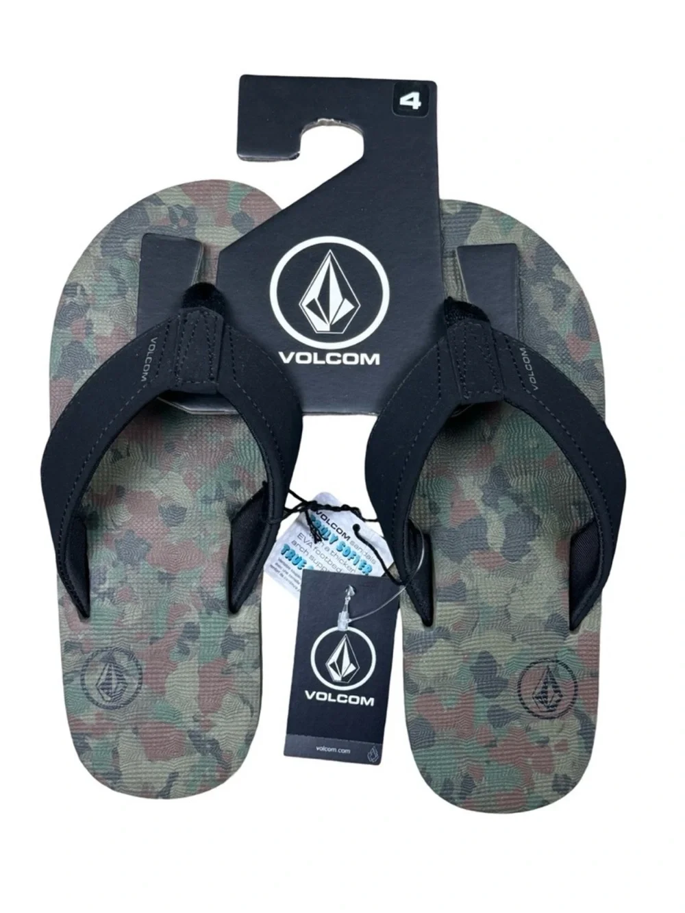 Volcom Kids Camo Flip Flops in Green and Black